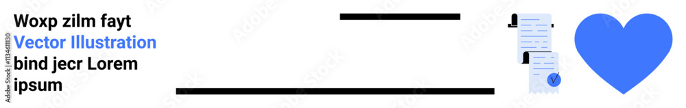 Blue heart, aligned text, and document symbol with checkmark. Ideal for digital communication, love messages, blogs, presentations, social media, marketing materials, educational content. Landing Blue heart, aligned text, and document symbol with checkmark. Ideal for digital communication, love messages, blogs, presentations, social media, marketing materials, educational content. Landing