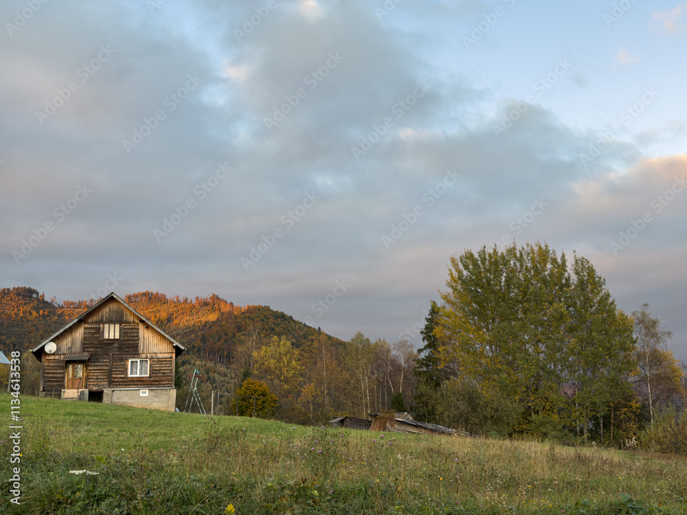 The landscape of Carpathian Mountains in the sunny weather. Perfect weather condition in the autumn season The landscape of Carpathian Mountains in the sunny weather. Perfect weather condition in the autumn season