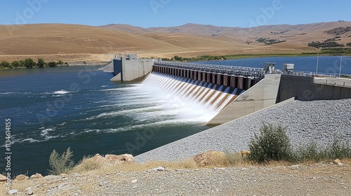 Breathtaking Spillway with Rushing Water and Mist photo