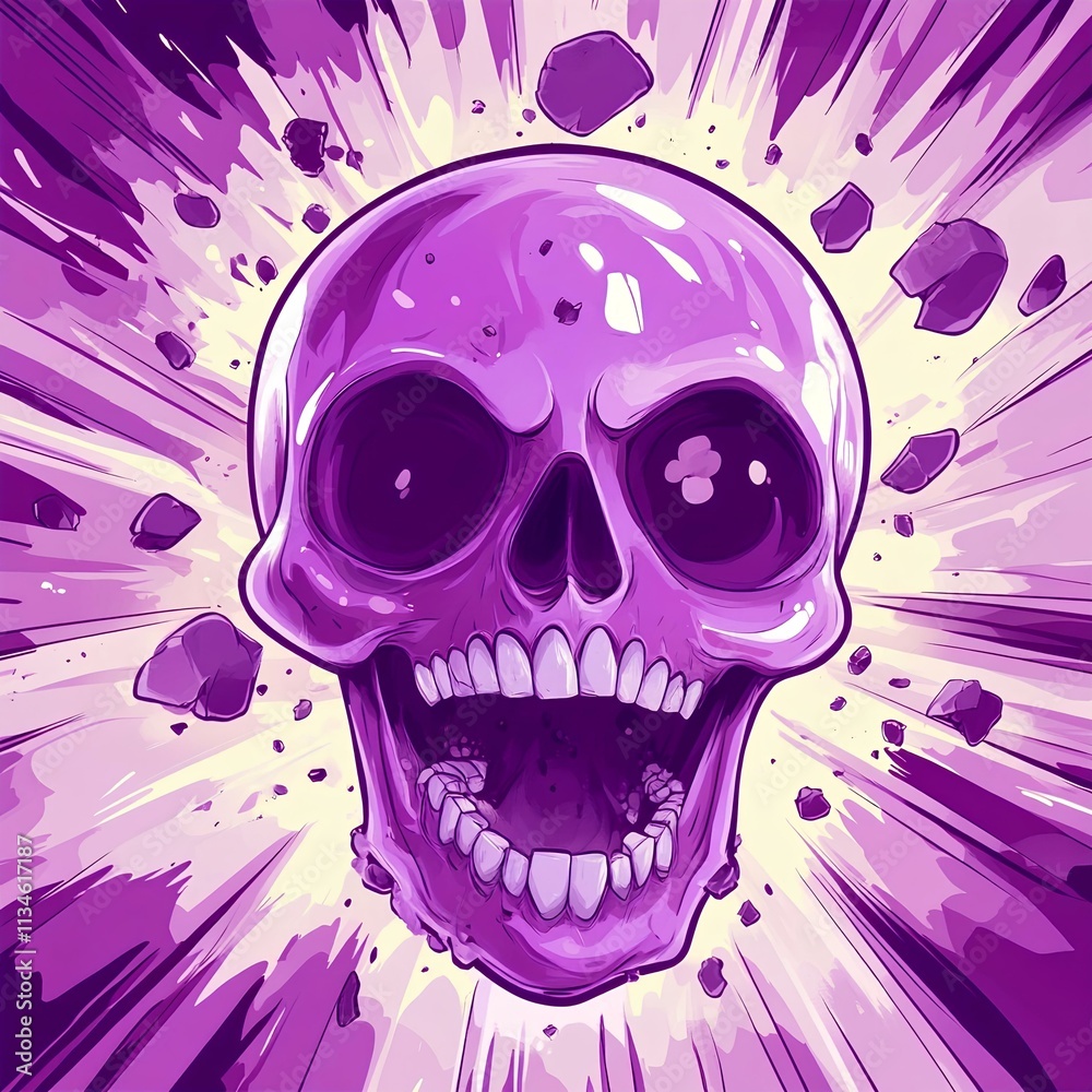 Fototapeta premium Skull with bomb effect in purple theme 