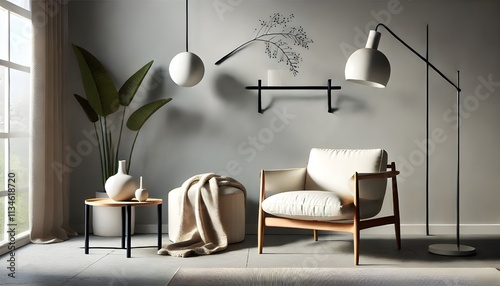 Cozy Cream Armchair in Minimalist Interior Design.