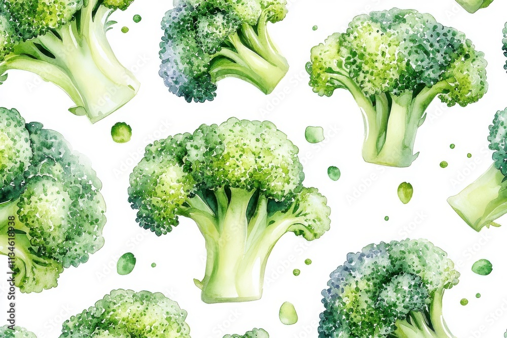 Watercolor seamless pattern of broccoli, isolated on a white background. Watercolor seamless pattern of broccoli, isolated on a white background.