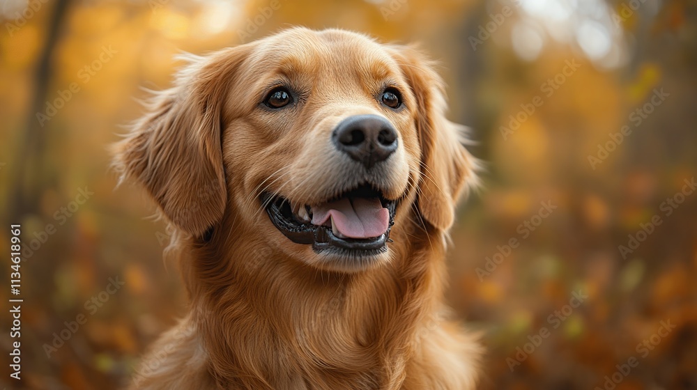 Golden Retriever dog portrait in autumn forest. Golden Retriever dog portrait in autumn forest.