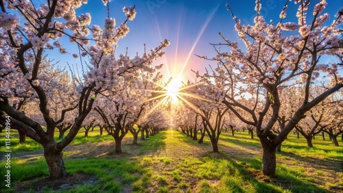 Spring Blooming - Sunlight On Almond Blooms 