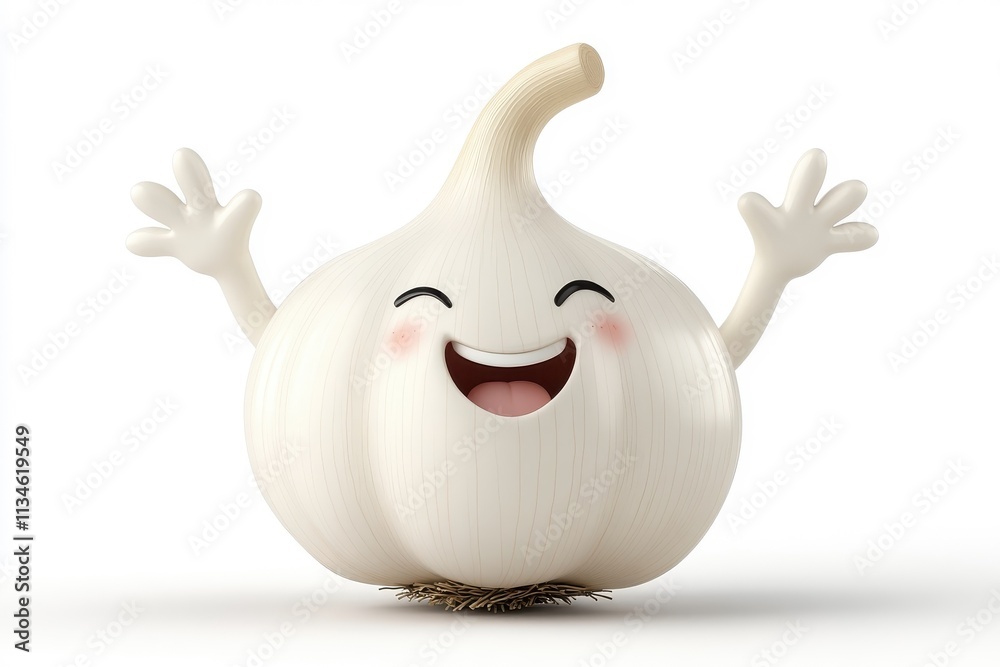 3D cartoon character garlic, isolated on a white background. 3D cartoon character garlic, isolated on a white background.