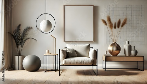 Minimalist Living Room with Neutral Tones and Modern Accents.