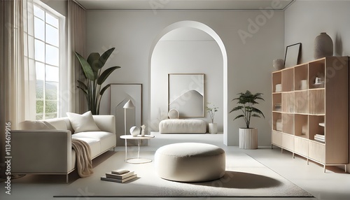 Minimalist Serenity: A Bright and Neutral Living Room Design.