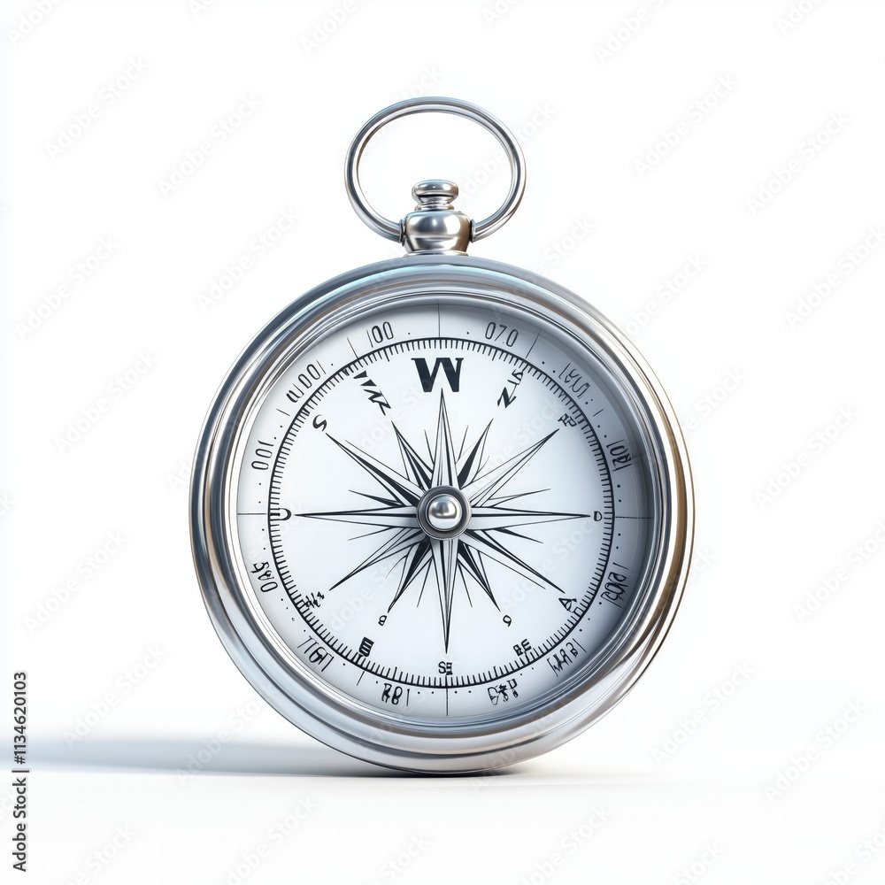Antique silver pocket compass isolated on white background. Antique silver pocket compass isolated on white background.