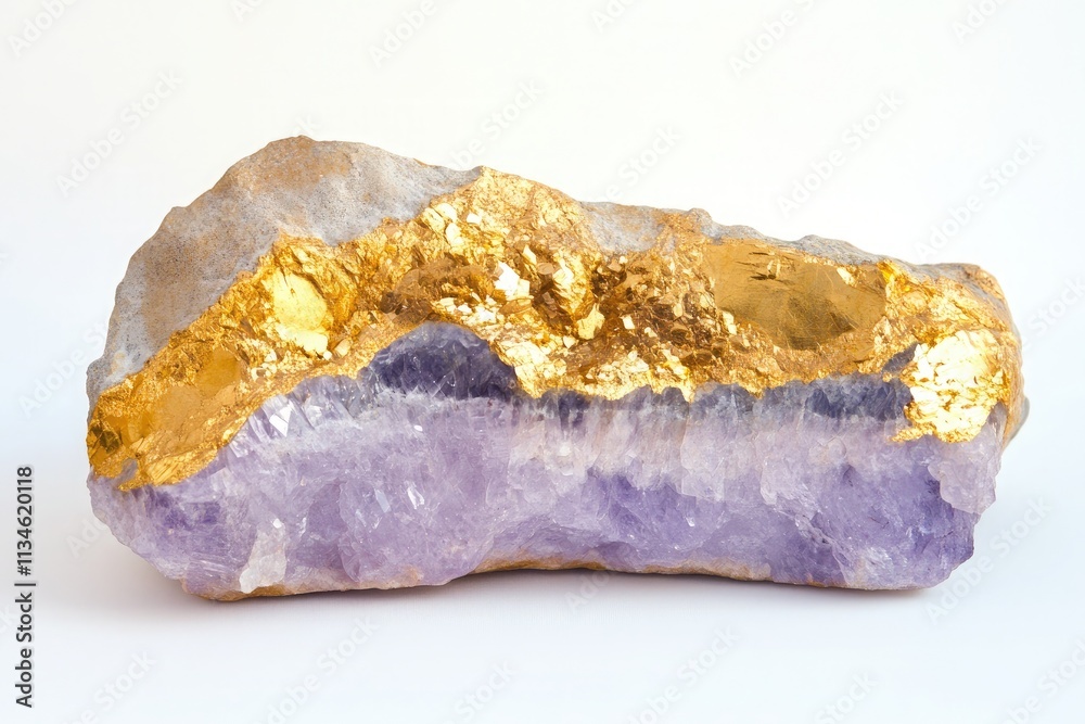 a beautiful gold and pale purple rock, white background a beautiful gold and pale purple rock, white background