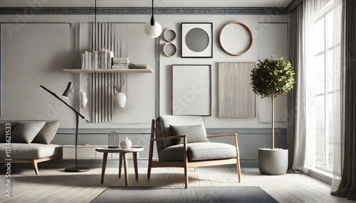 Neutral Living Room with Decorative Frames.