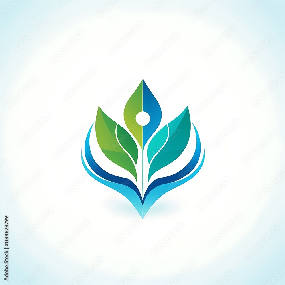 Abstract Nature Logo: A stylized, abstract design featuring three green leaves, a blue wave, and a white dot. The design is simple, yet elegant and evokes a sense of peace, tranquility. Abstract Nature Logo: A stylized, abstract design featuring three green leaves, a blue wave, and a white dot. The design is simple, yet elegant and evokes a sense of peace, tranquility.