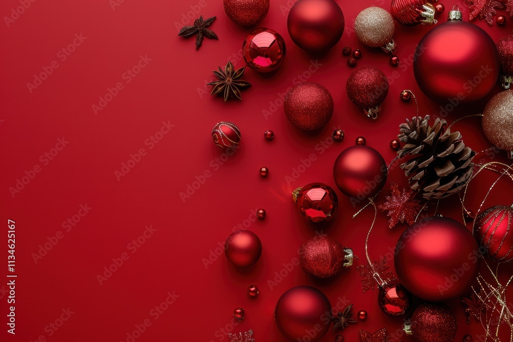 Luxurious red Christmas background with shimmering golden accents and festive glow Luxurious red Christmas background with shimmering golden accents and festive glow