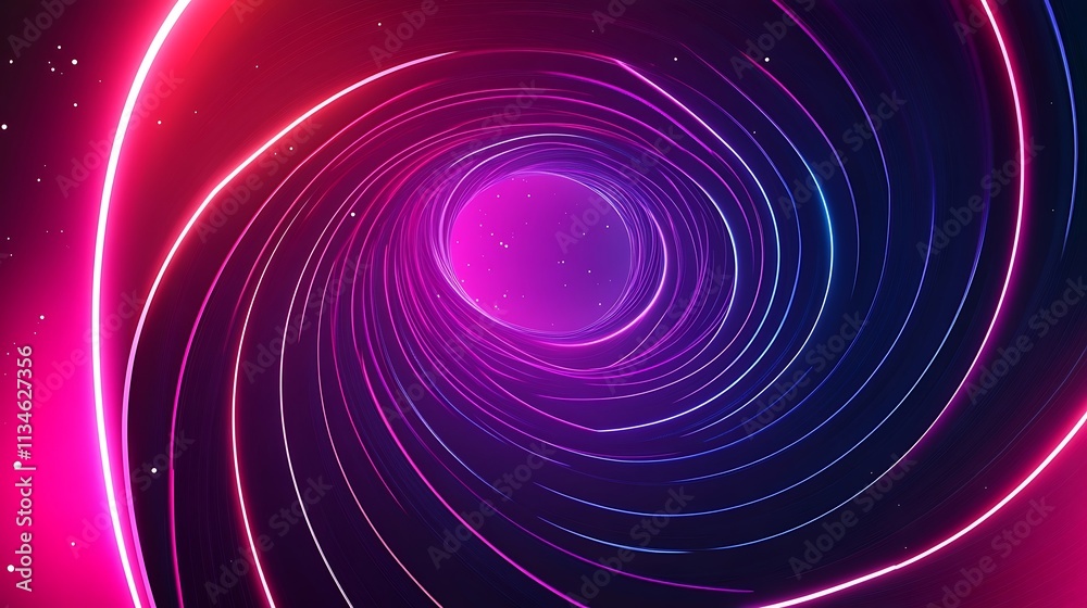 Vibrant neon spirals twisting into chaotic yet symmetrical patterns over a glowing magenta and black split backdrop Vibrant neon spirals twisting into chaotic yet symmetrical patterns over a glowing magenta and black split backdrop