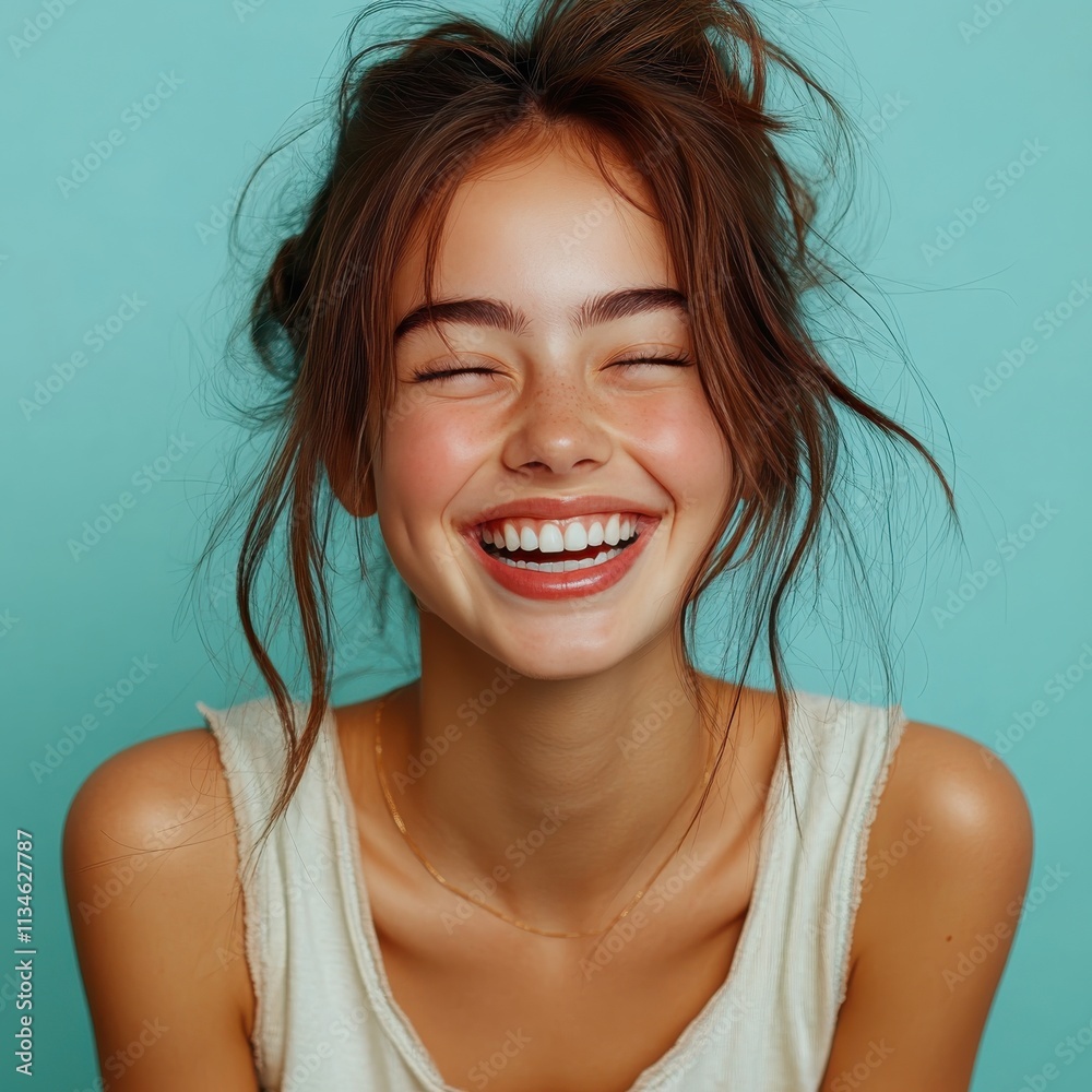 Beauty girl smiling and wearing a t-shirt in studio color background Beauty girl smiling and wearing a t-shirt in studio color background