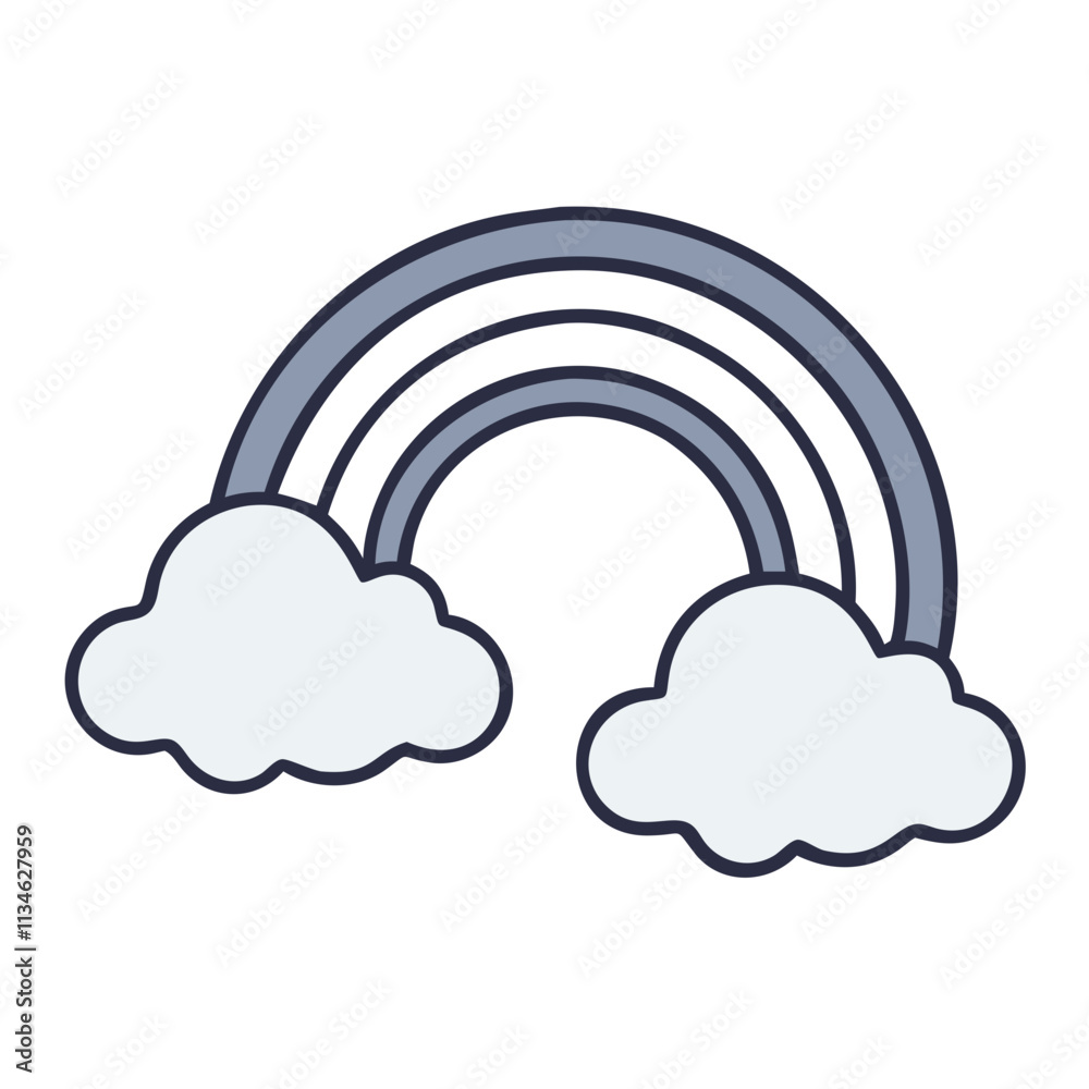 Rainbow and clouds icon in simple style Rainbow and clouds icon in simple style