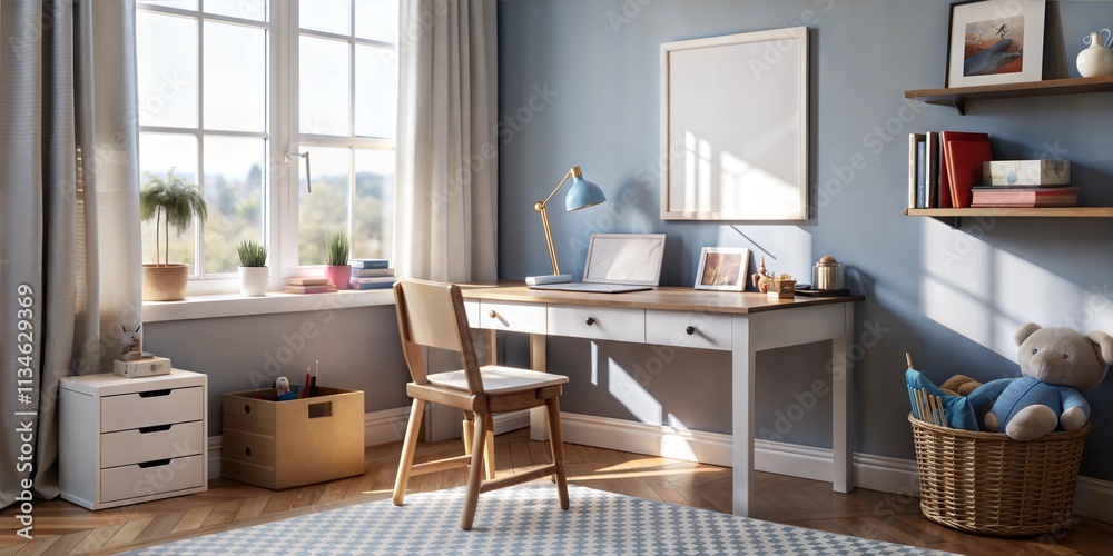 Bright and airy home office with natural light and cozy decor creating a productive atmosphere Bright and airy home office with natural light and cozy decor creating a productive atmosphere