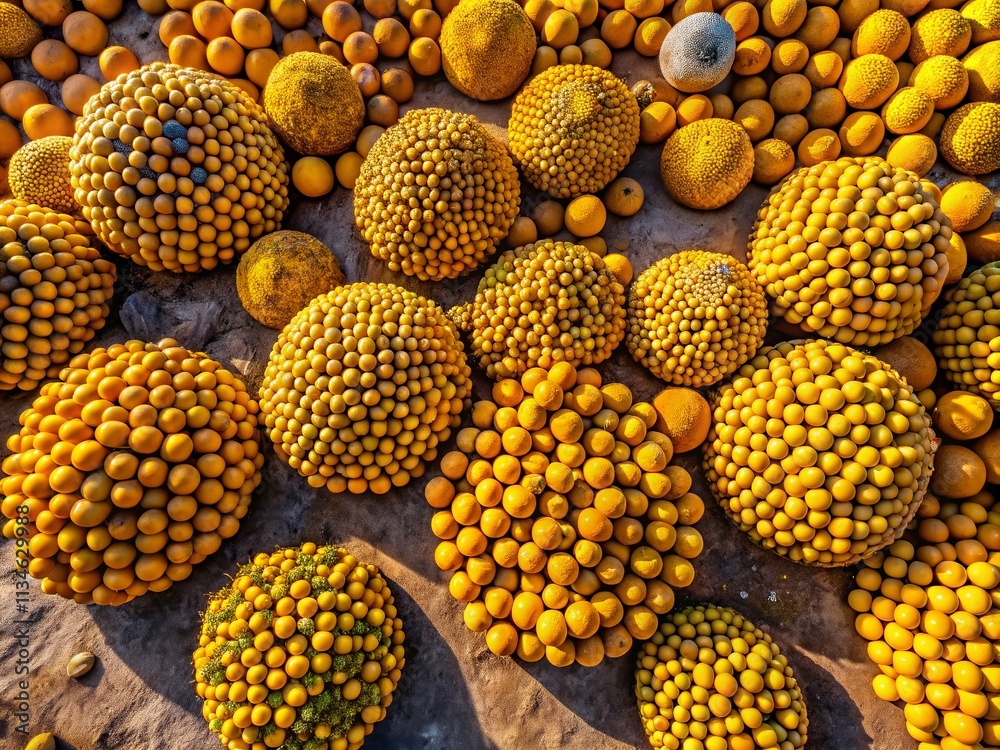 Aerial View of a Pile of Yellow and Brown Round Objects Captured with Drone Photography Showcasing Nature's Textures and Patterns in an Agricultural Setting Aerial View of a Pile of Yellow and Brown Round Objects Captured with Drone Photography Showcasing Nature's Textures and Patterns in an Agricultural Setting