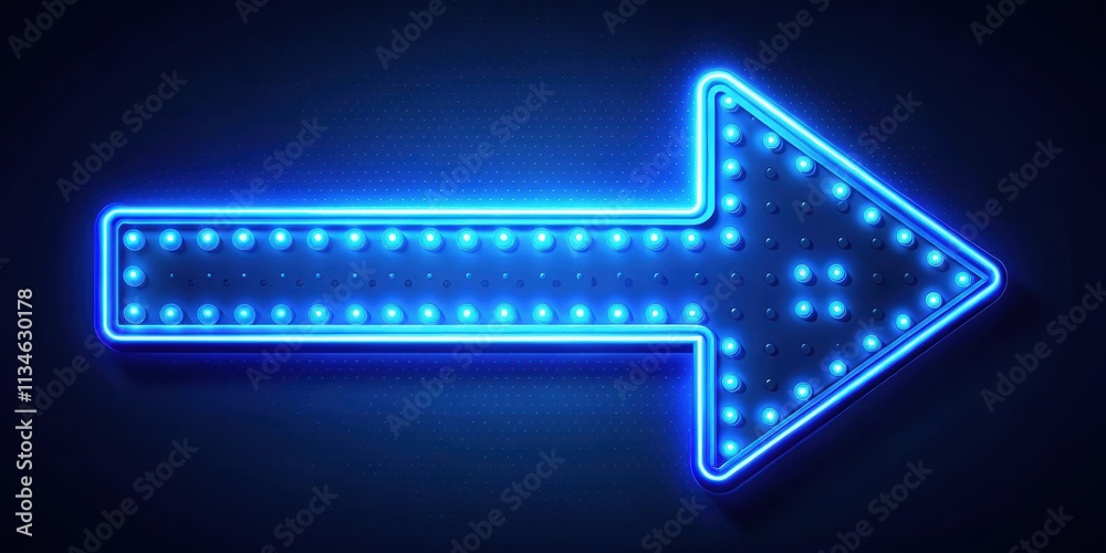 Fototapeta premium Glowing blue neon light traffic arrows sign with flashing direction indicators , technology, navigation, transportation