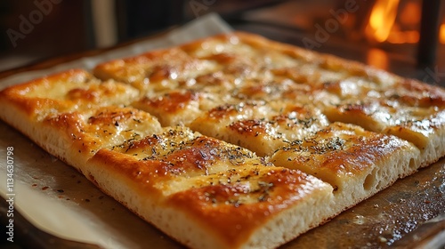Wallpaper Mural Freshly baked focaccia bread with herbs, golden crust in a warm kitchen setting. Torontodigital.ca