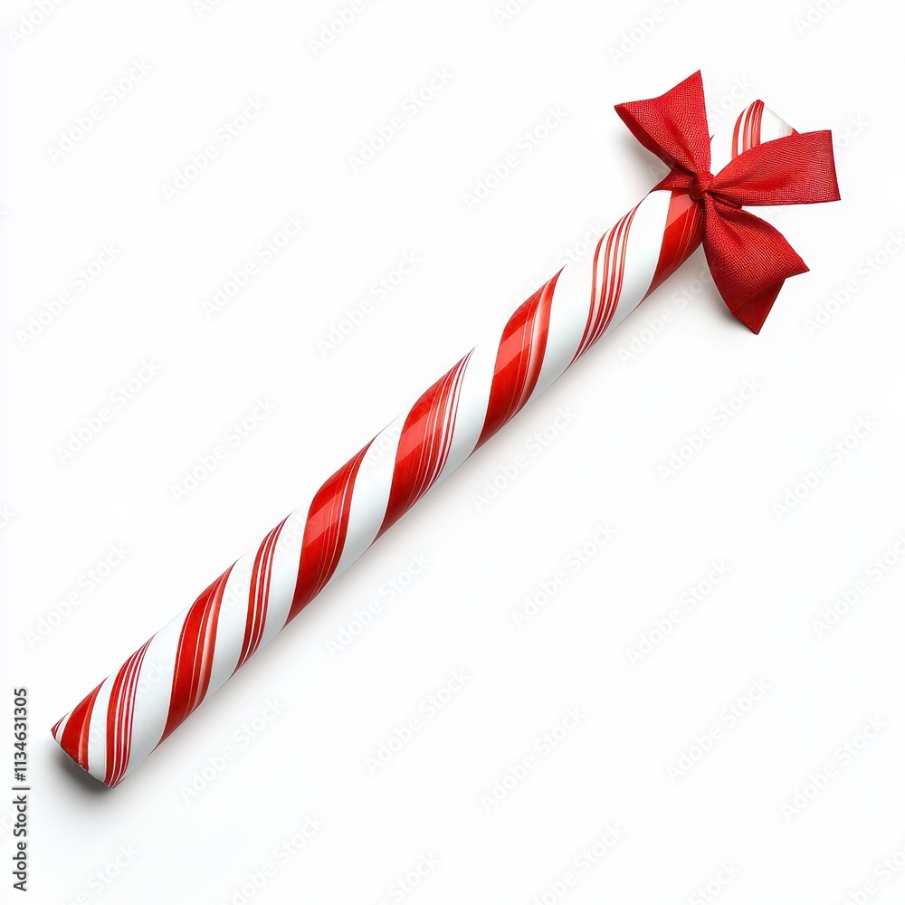 Fototapeta premium Festive red and white candy cane with bow