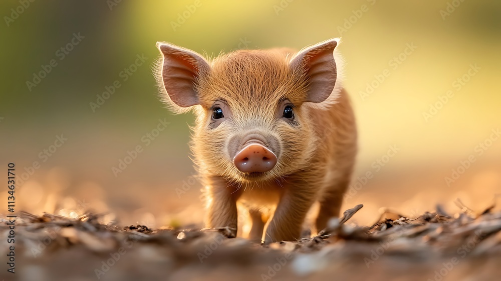 Adorable Young Piglet Walking on a Natural Ground, Capturing the Innocence and Charm of Farm Animals in a Serene Outdoor Environment Adorable Young Piglet Walking on a Natural Ground, Capturing the Innocence and Charm of Farm Animals in a Serene Outdoor Environment
