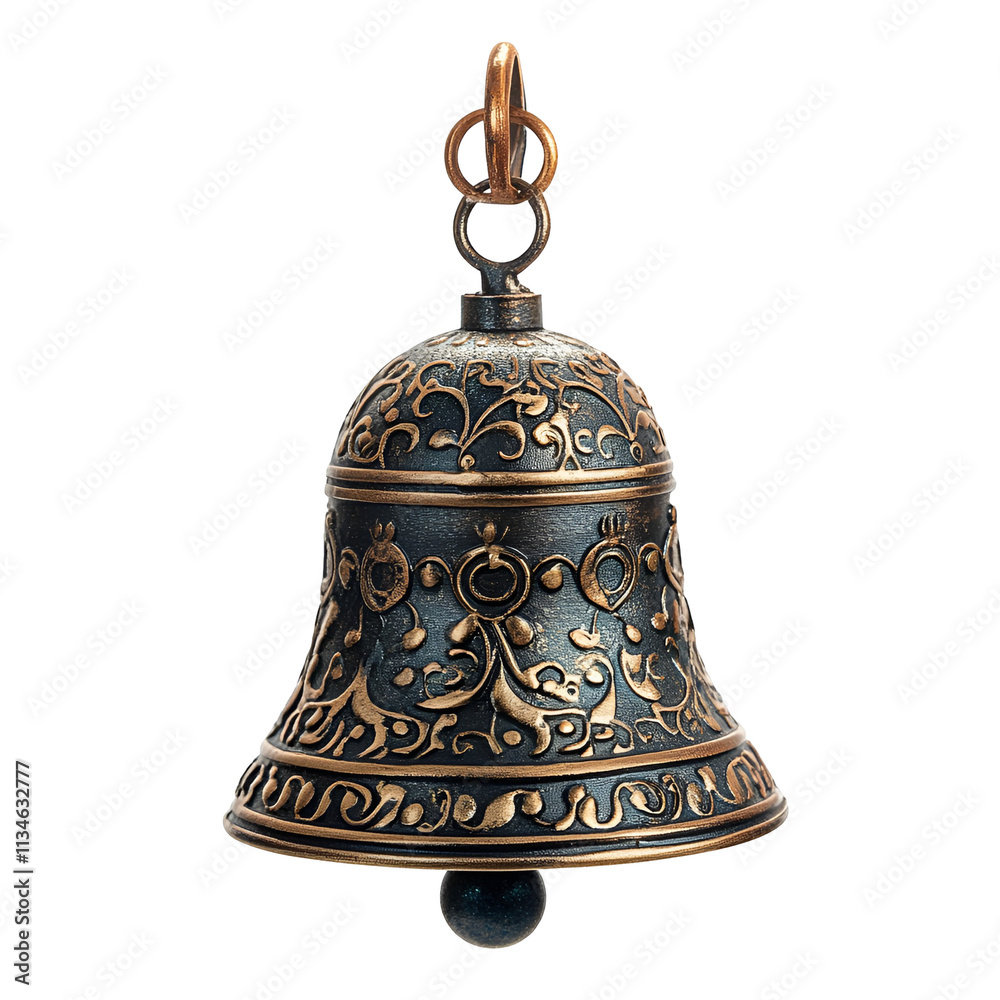 Ornate Brass Bell with Intricate Floral Design Ornate Brass Bell with Intricate Floral Design