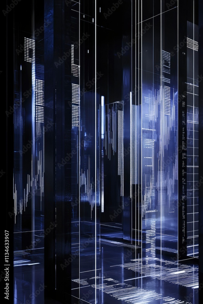Fototapeta premium Abstract Digital Cityscape Illuminated With Neon Lines