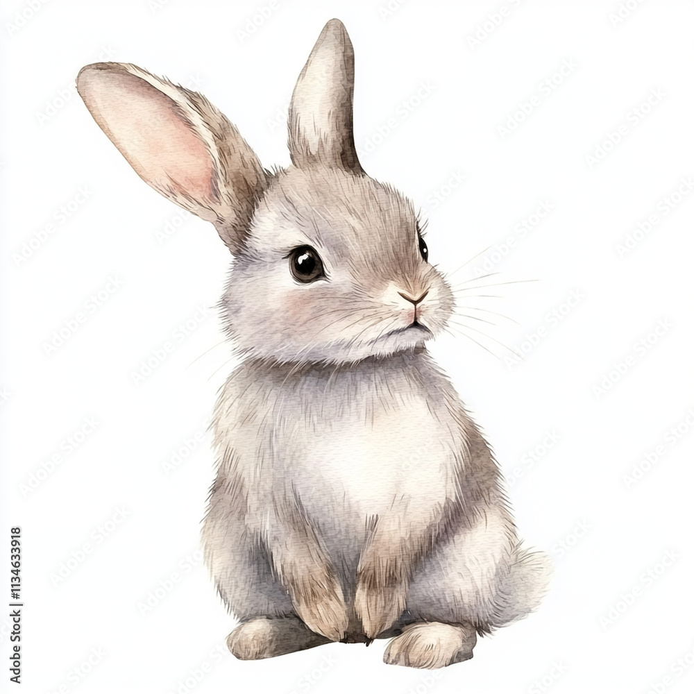 Fototapeta premium cute baby rabbit illustration in soft watercolor style, perfect for decor