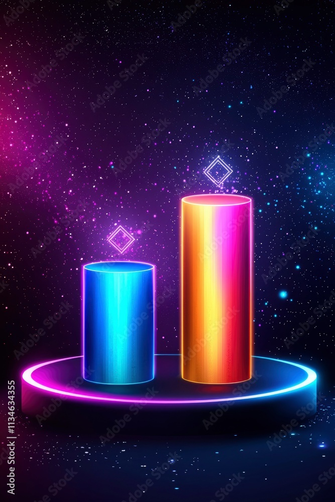 Neon Cylinders On A Platform In Space Neon Cylinders On A Platform In Space