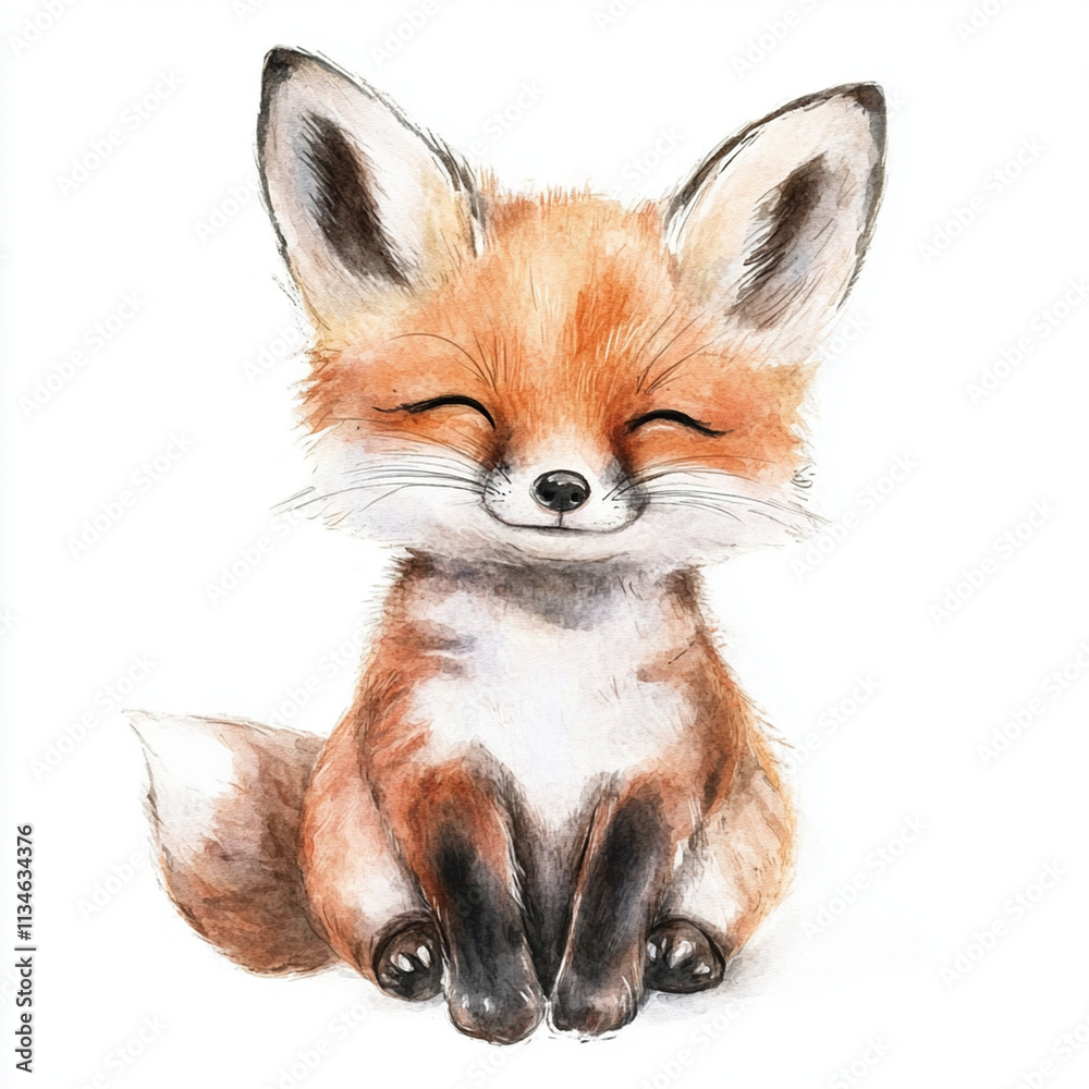 Fototapeta premium Cute baby fox illustration with joyful expression, perfect for decor