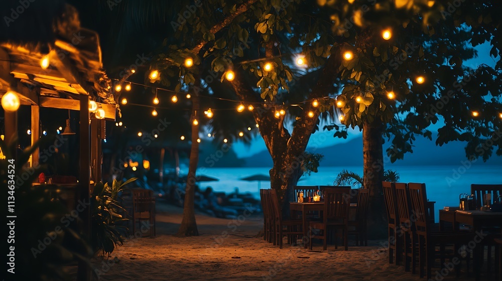 Romantic Beachside Dinner Under String Lights Romantic Beachside Dinner Under String Lights