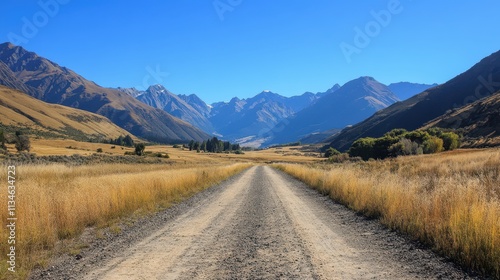 surrounded by scenic mountains and a clear blue sky.