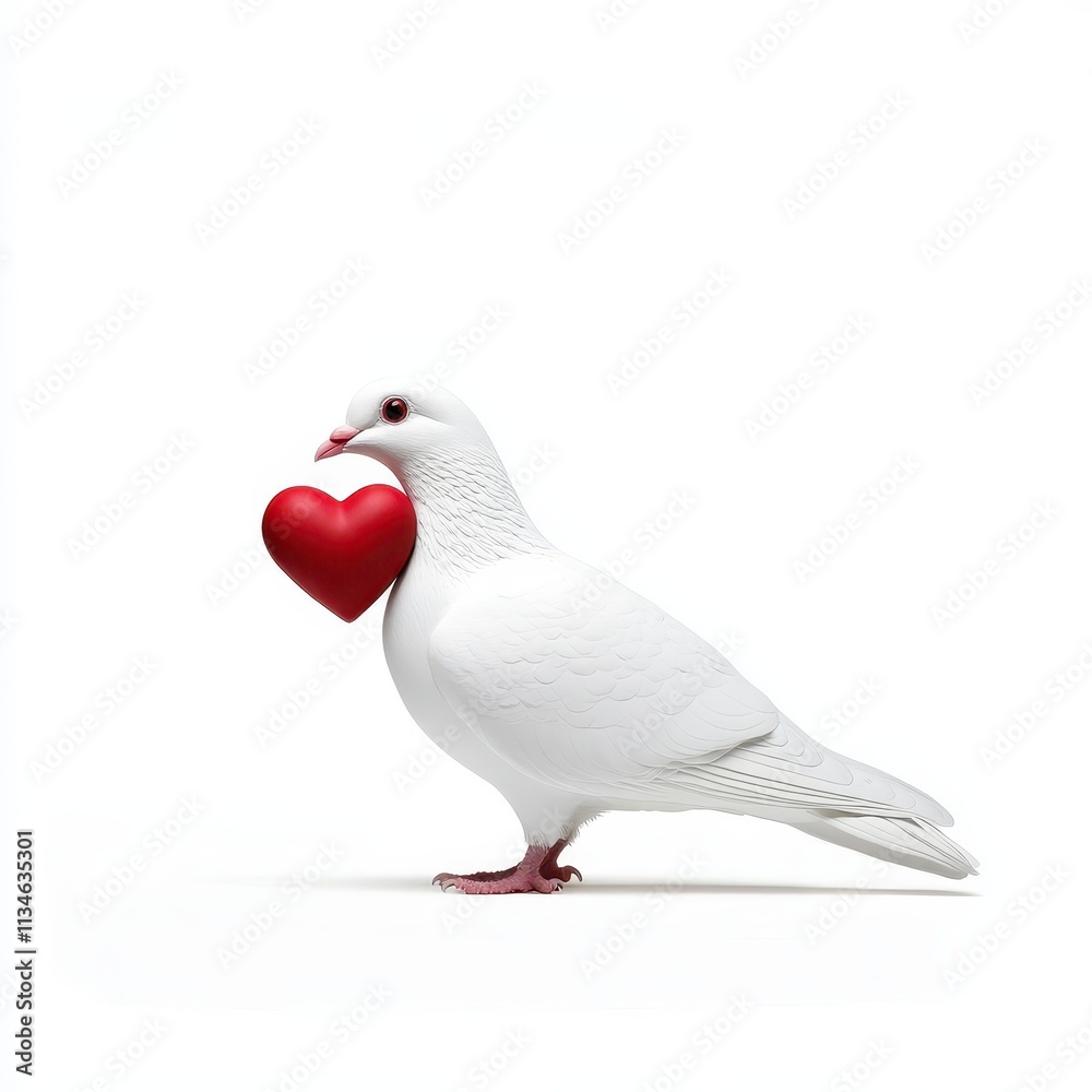 Obraz premium White dove holding a red heart symbolizing love