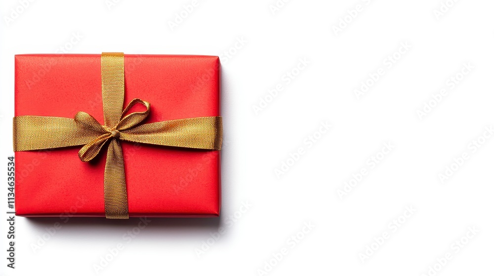 Bright red gift box with golden ribbon