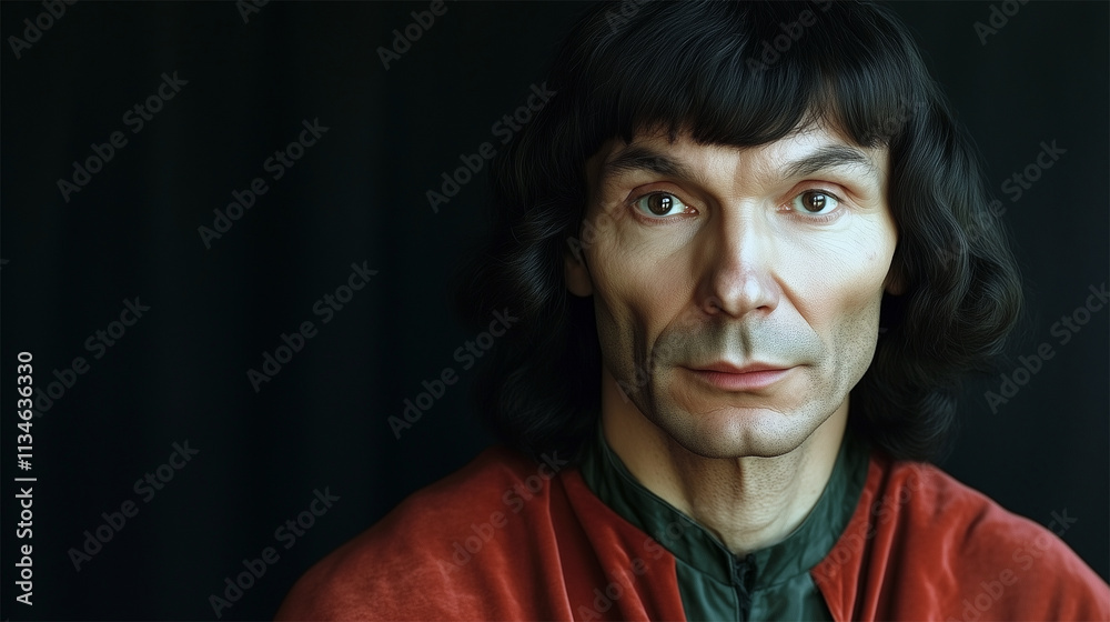 Fototapeta premium Nicolaus Copernicus recreated portrait in vibrant detail, Renaissance astronomy pioneer