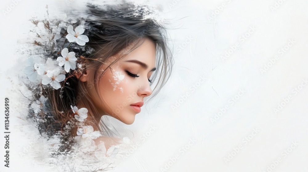 Ethereal Portrait of Woman with Spring Blossoms Ethereal Portrait of Woman with Spring Blossoms