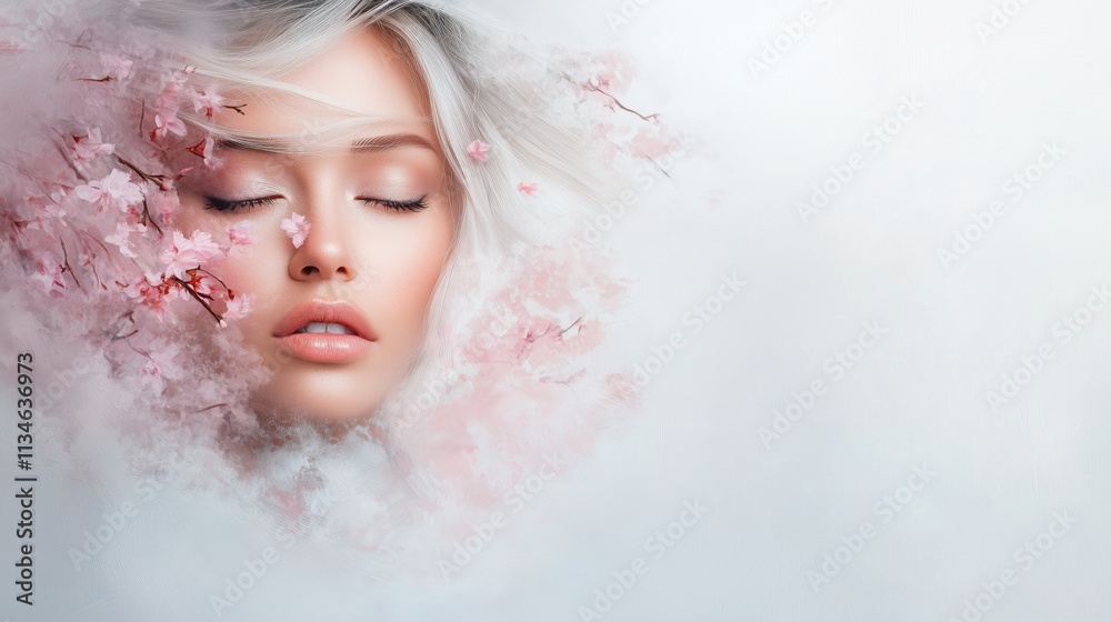 Ethereal Portrait of Woman with Spring Blossoms Ethereal Portrait of Woman with Spring Blossoms
