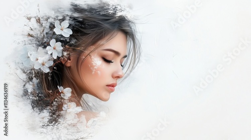 Ethereal Portrait of Woman with Spring Blossoms