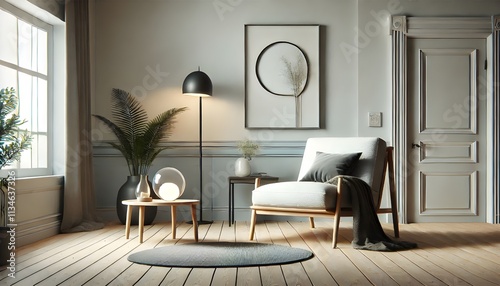 A minimalist interior shot showcases a bright room with light-colored wooden floors.