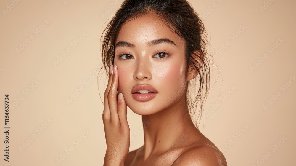 Portrait of a young woman with freckles and glowing skin Portrait of a young woman with freckles and glowing skin