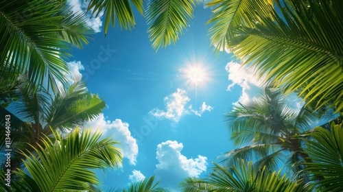 blue sky and palm trees view