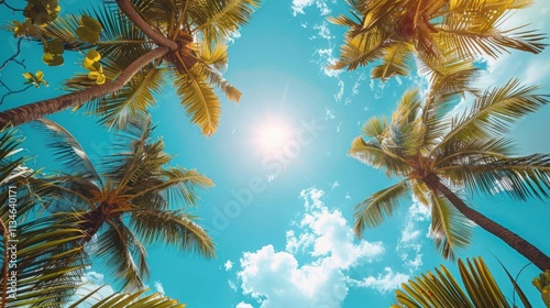 blue sky and palm trees view