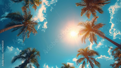 blue sky and palm trees view