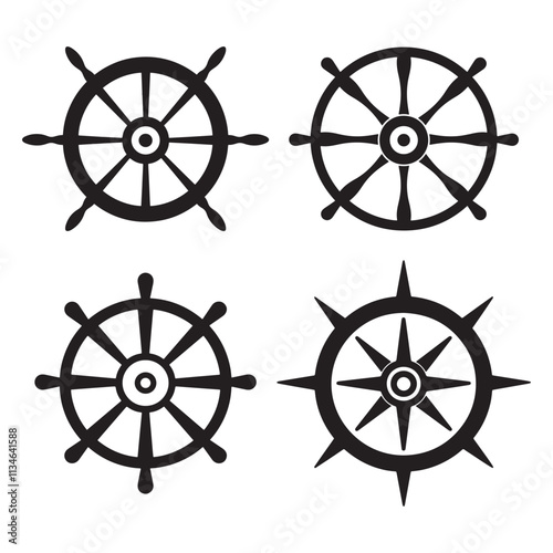 Set of Ship wheel silhouette vector illustration, icon design