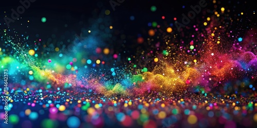 Abstract colorful particles on dark background, close-up, particles, colors, abstract, black background, close-up, vibrant