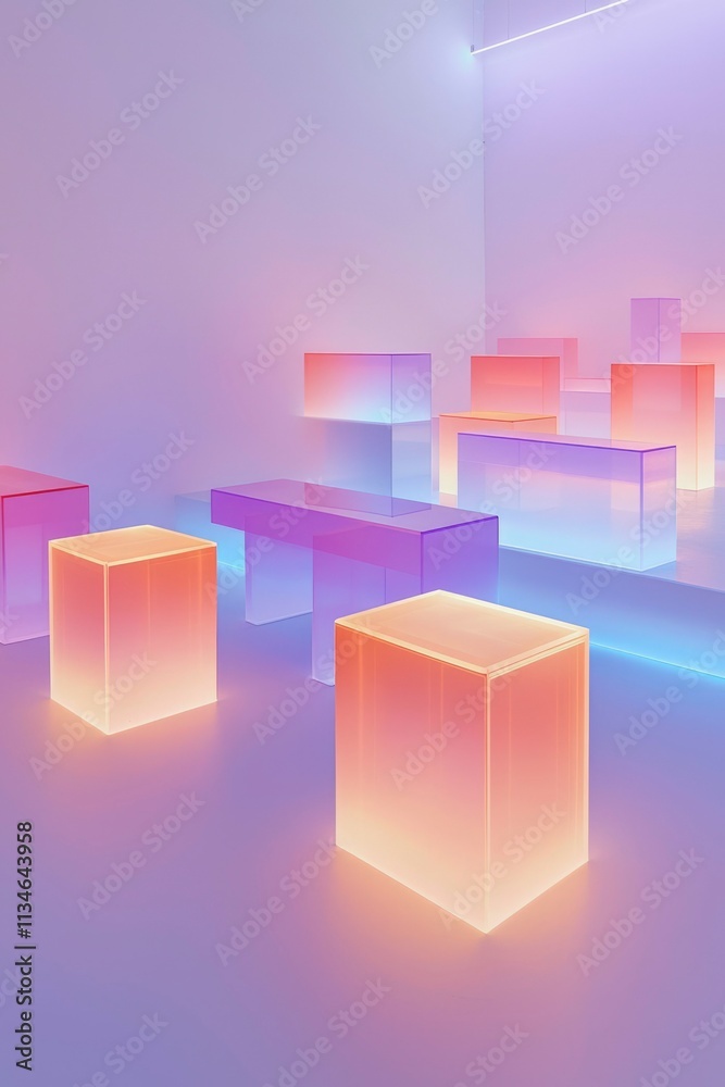 Illuminated Translucent Cubes in a Modern Room