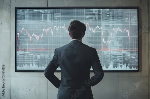Businessman with financial market chart graphic.