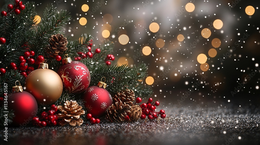Festive Christmas Ornament & Pine Branch Festive Christmas Ornament & Pine Branch