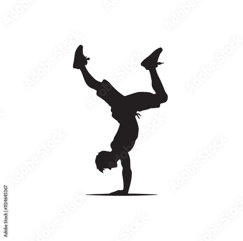 A man doing a handstand silhouette vector illustration