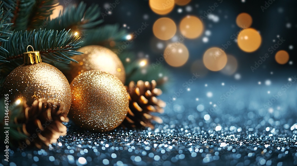 Glittering Gold Christmas Ornaments & Pine Glittering Gold Christmas Ornaments & Pine